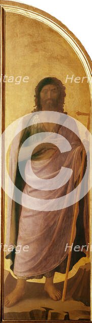 Saint John the Baptist (left shutter panel of the Tabernacle of the Linaioli) , ca. 1433. Creator: Angelico, Fra Giovanni, da Fiesole (ca. 1400-1455).