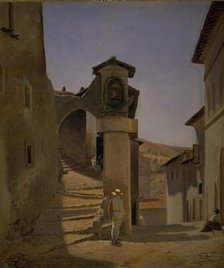 Street Scene in Subiaco, Italy;A Street Scene. Subiaco. Study, 1844. Creator: Julius Friedlaender.