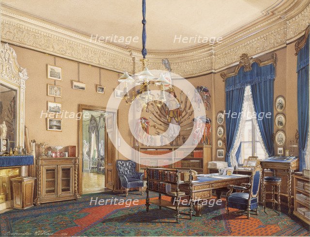 Interiors of the Winter Palace. The Study of Crown Prince Nikolay Aleksandrovich, 1865. Artist: Hau, Eduard (1807-1887)