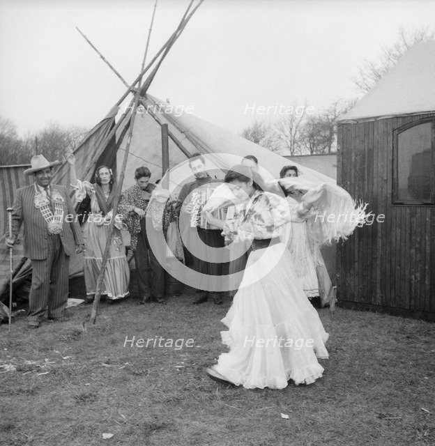 A girl dancing at a gypsy camp, Landskrona, Sweden, 1954. Artist: Unknown