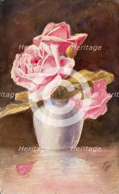 Pink roses in a vase, c19th century. Creator: Unknown.