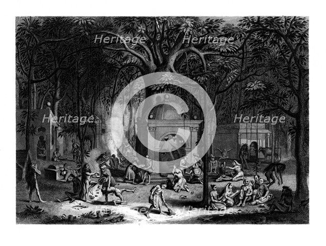 'Hindu Fakirs practicing their superstitious rites', 19th century. Artist: Bell