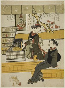 Ofuji, the Shop Girl of the Motoyanagiya, with a Customer, c. 1769. Creator: Suzuki Harunobu.
