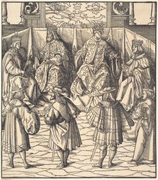 Assembly of Four Kings, in the foreground Four Men, 1514/1516. Creator: Leonhard Beck.