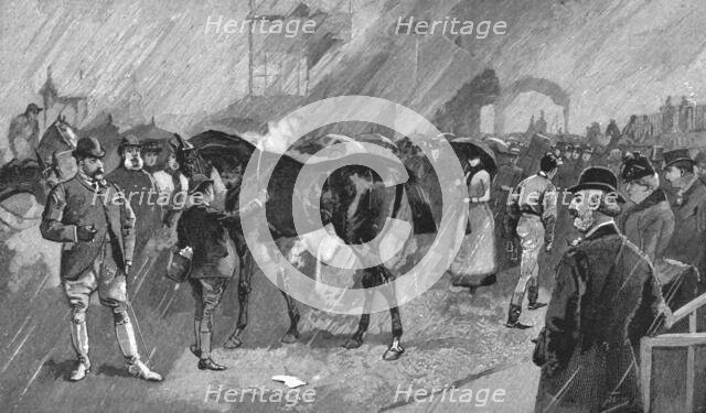 ''The Newmarket October Meeting -- The Birdcage on a Rainy Day', 1891. Creator: Unknown.