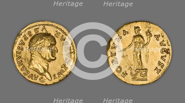 Aureus (Coin) Portraying Emperor Vespasian, 75-79, issued by Vespasian. Creator: Unknown.