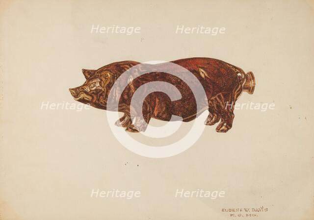 Pottery Pig Bottle, c. 1943. Creator: Eugene W. Davis.