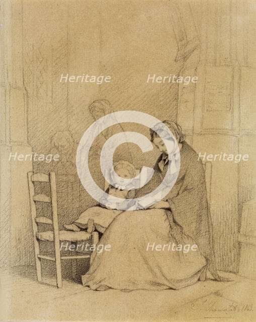 Mother and Child in Church, 1863. Creator: Jules Marc Chamerlat.