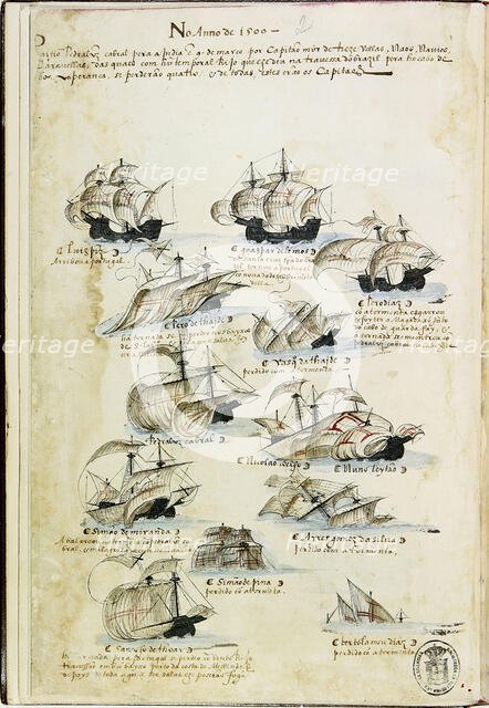 The fleet of Pedro Álvares Cabral in 1500. From Livro das Armadas, ca 1568. Creator: Anonymous.