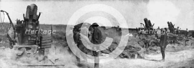 English Attack of July 31, 1917; A battery of large howitzers in action,, 1917. Creator: Unknown.