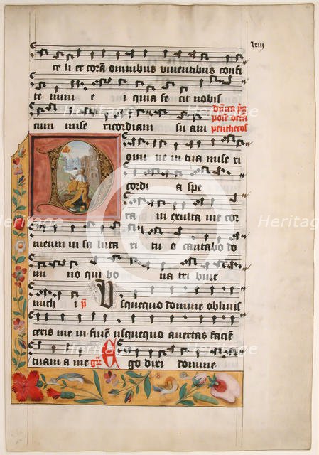 Initial D with King David, from a Cistercian Gradual, ca. 1524. Creator: Unknown.