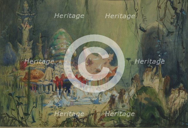 Underwater Kingdom. Stage design for the opera Rusalka by A. Dargomyzhsky, 1884. Artist: Vasnetsov, Viktor Mikhaylovich (1848-1926)