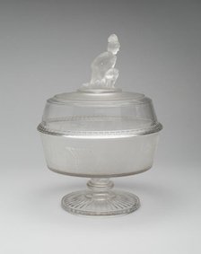 Westward Ho!/Pioneer pattern covered footed compote, c. 1876. Creator: Gillinder & Sons.