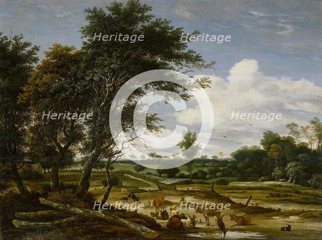 Landscape with herdsmen and cattle, 1665. Creator: Jacob van Ruysdael.