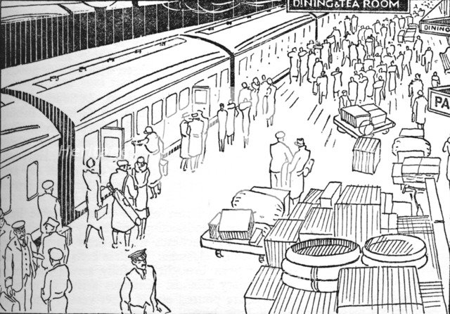 'An illusttration of a 1930s railway station', 1937. Artist: Unknown.