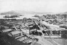 Stranded Russian battleships at Port Arthur days before its fall, Russo-Japanese War, 1904. Artist: Unknown
