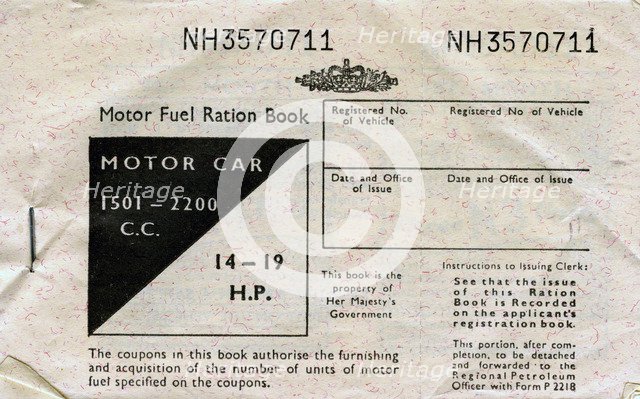 Motor fuel ration book, c1950s. Artist: Unknown