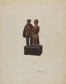 Carved Group: "Mennonites Homeward", c. 1939. Creator: Selma Sandler.