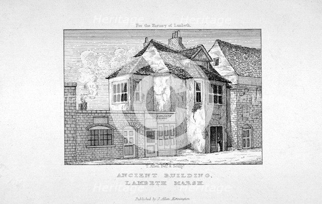 Buildings near Lambeth Marsh, London, c1820. Artist: Thomas Allen