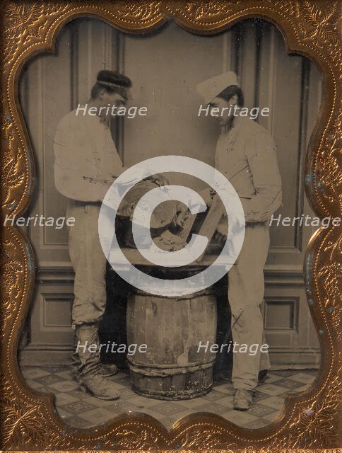 Two Plasterers Mixing Plaster, 1870-80s. Creator: Unknown.