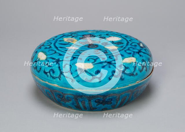 Circular Covered Box with Floral and Lingzhi Mushroom Scrolls, Ming dynasty (1368-1644), 16th cent. Creator: Unknown.