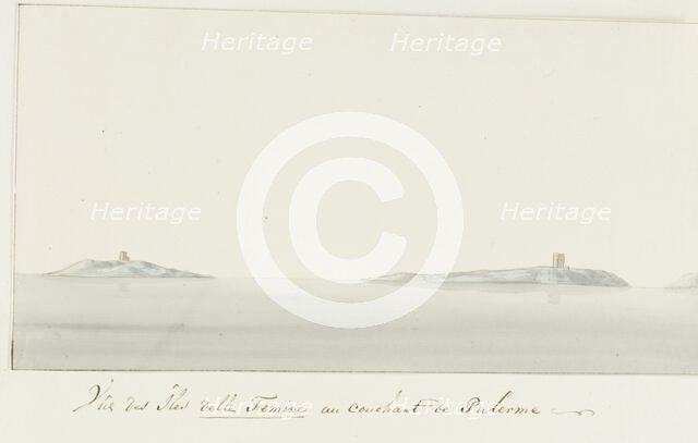 View of Isola delle Femmine near Palermo, 1778. Creator: Louis Ducros.