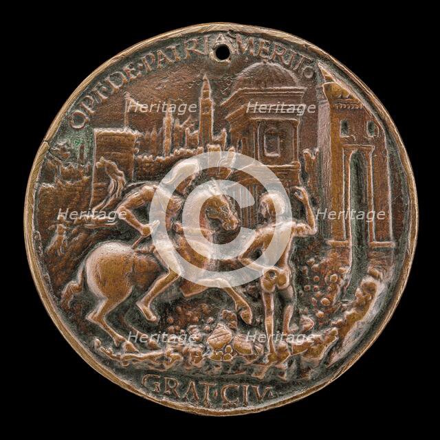 Gritti Before the Breached City Wall [reverse], 1512/1516. Creator: Giovanni Falier.