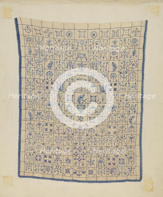Embroidered Coverlet, c. 1936. Creator: Mae A. Clarke.