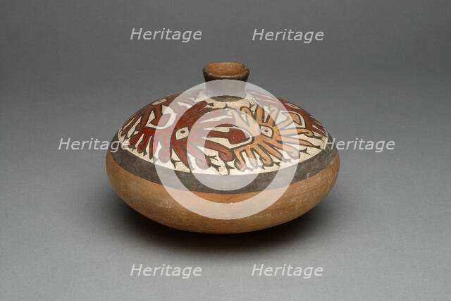 Low Jar with Small Spout Depicting a Repeated Abstract Star or Face Motif, 180 B.C./A.D. 500. Creator: Unknown.