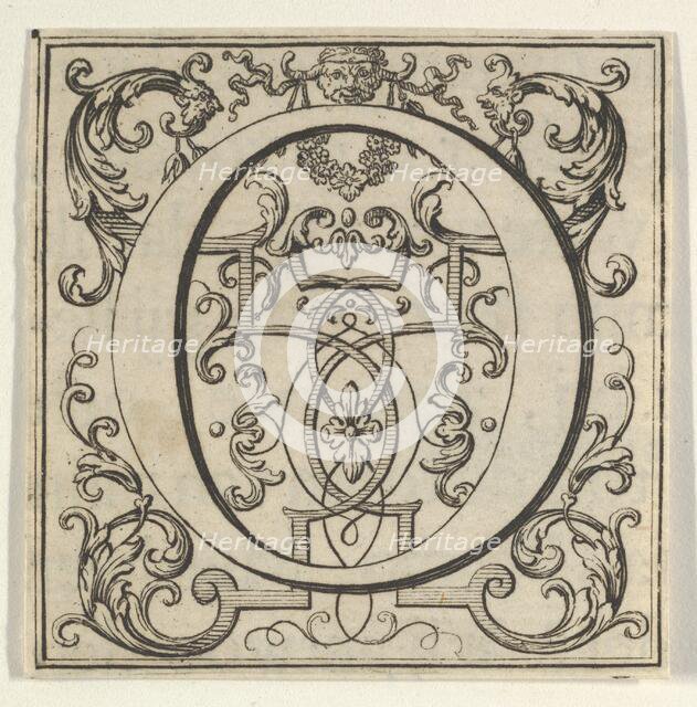 Roman Alphabet letter O with Louis XIV decoration, 18th century. Creator: Bernard Picart.