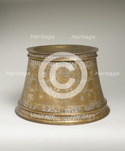 Candlestick with Enthronement Scene, Iraq, second quarter 13th century. Creator: Unknown.