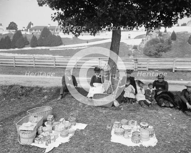 Indian basket market, Mackinac, An, c1905. Creator: Unknown.