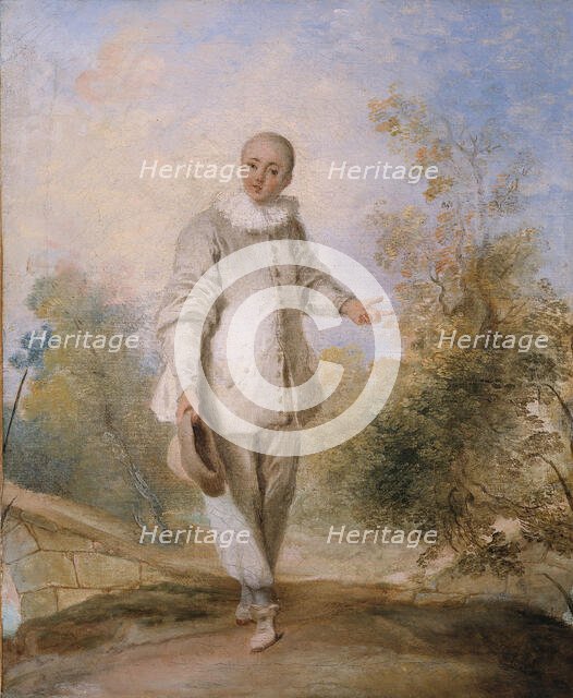 Pierrot standing, in a landscape. Creator: Ecole Francaise.