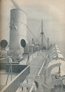 'Top Deck of the Strathmore with modern lifeboats', 1936. Artist: Unknown.