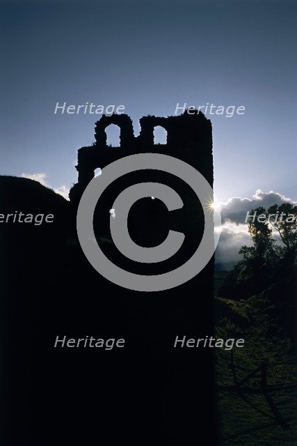 Clun Castle, Shropshire at sunset, 1990. Artist: Unknown