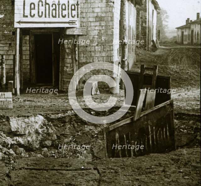 Mined crossroads, Le Chatelet, France, c1914-c1918. Artist: Unknown.