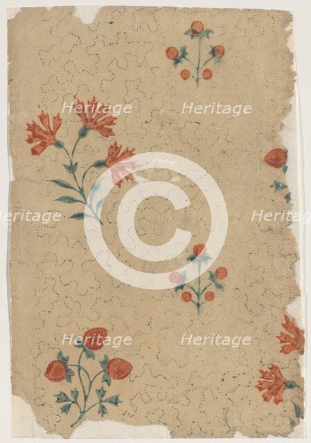 Sheet with overall dot pattern with bouquets, 19th century. Creator: Anon.