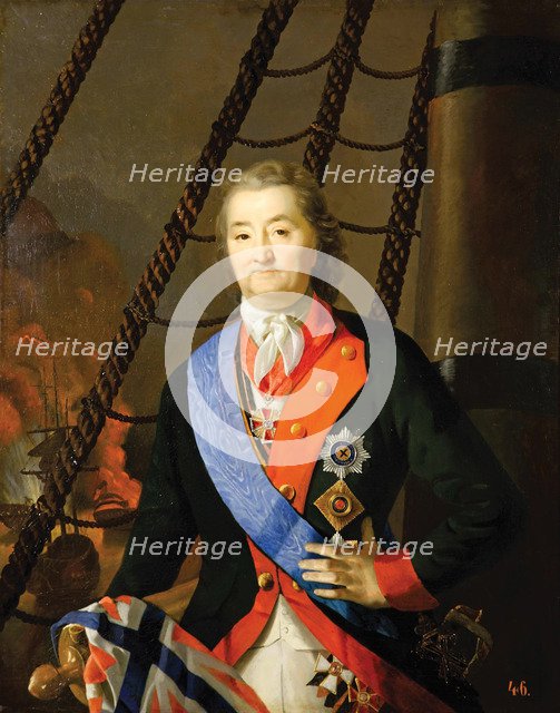 Count Alexey Grigoryevich Orlov in the Battle of Chesma, 19th century. Artist: Anonymous  