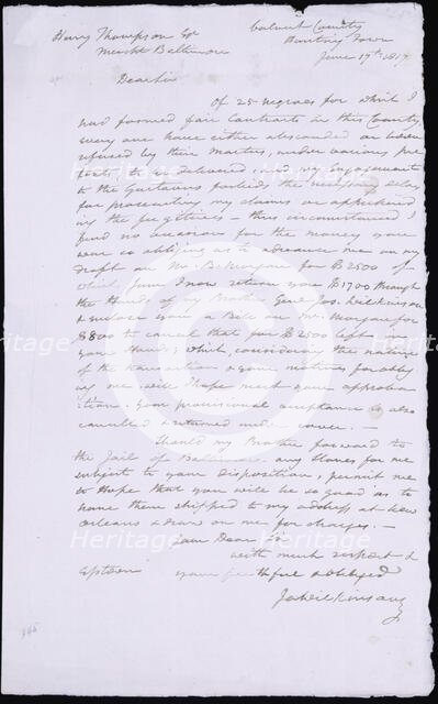 General James Wilkinson's letter to Henry Thompson..., 1817. Creator: Unknown.