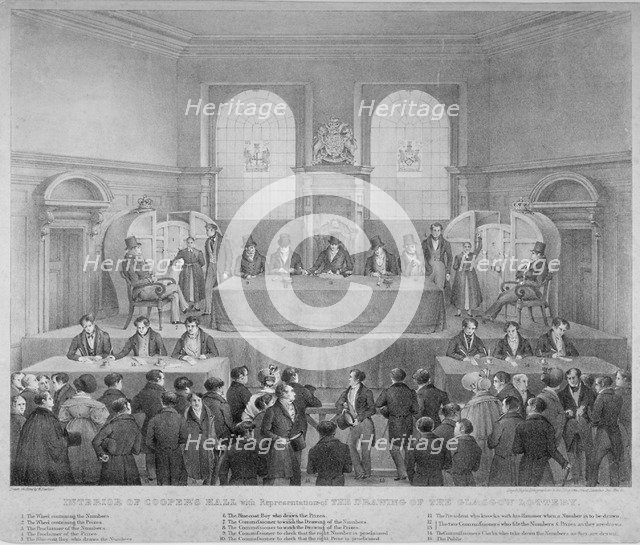 Lottery draw, Coopers' Hall, City of London, 1825. Artist: Day & Haghe