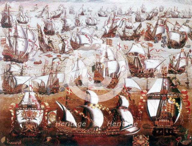 The Spanish Armada which threatened England in July 1588. Artist: Unknown