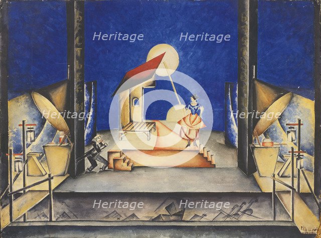 Stage design for the Opera Bastien und Bastienne by W. A. Mozart, 1925. Artist: Petrova-Troitskaya, Ekaterina (1900-1932)