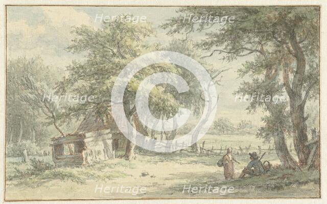 Figures at the hut in the Naarder Keep, 1755-1818. Creator: Egbert van Drielst.