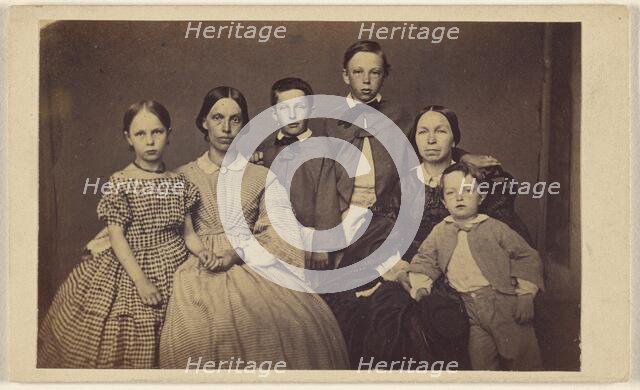 Group family portrait, two women and four children, about 1865. Creator: Unknown.