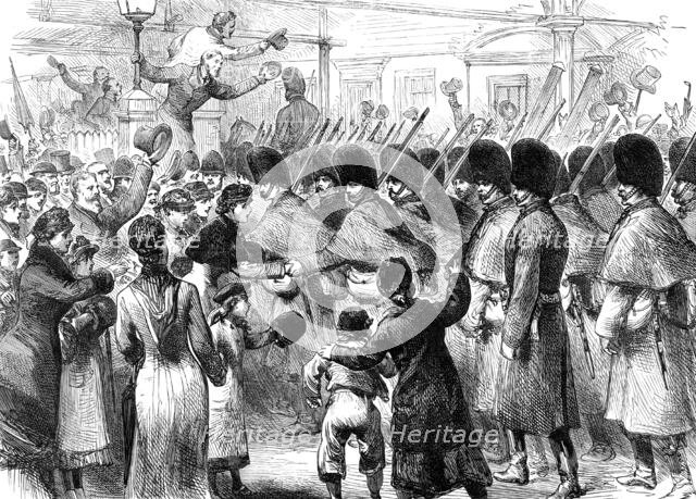 Departure of the Scots Guards from London for Ireland, 1881. Creator: Unknown.