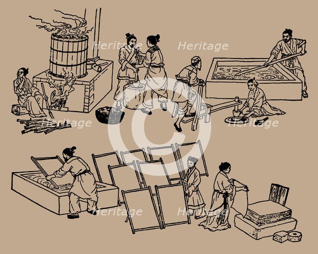 Papermaking during Eastern Han dynasty in China. Creator: Anonymous.