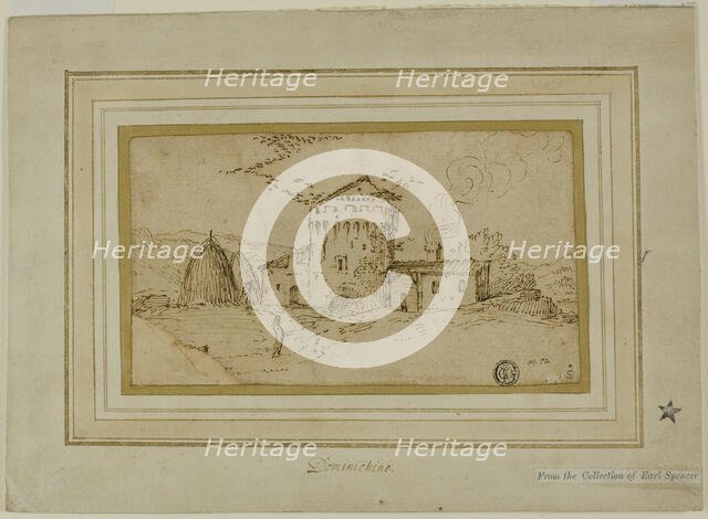 Farm with Tower and Haystacks, n.d. Creator: Unknown.