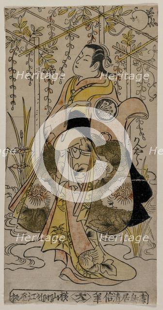 Sanjo Kantaro as a Young Woman Standing in a Wisteria Arbor, c. early or mid 1730s. Creator: Torii Kiyonobu I (Japanese, 1664-1729).