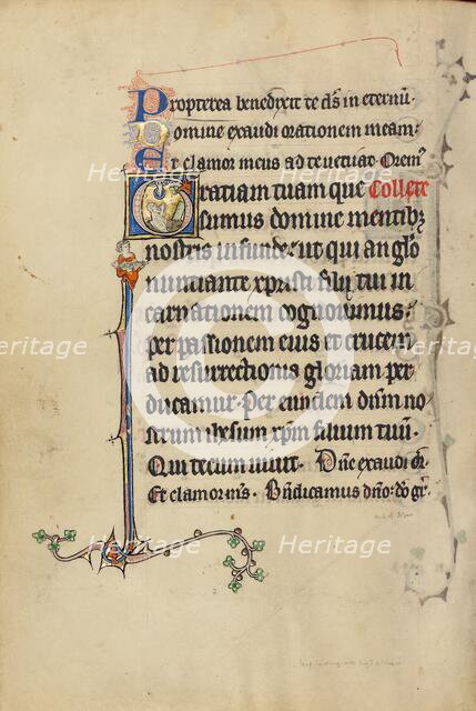 Initial G: The Newly Resurrected Gazing at the Dove of the Holy Spirit; Ruskin Hours, about 1300. Creator: Unknown.