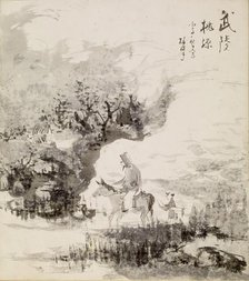 Mounted Figure in Landscape, 1900-1950. Creator: Unknown.